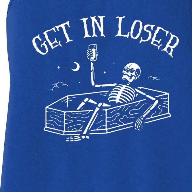 Get In Loser Skeleton In Coffin Spooky Halloween Women's Racerback Tank