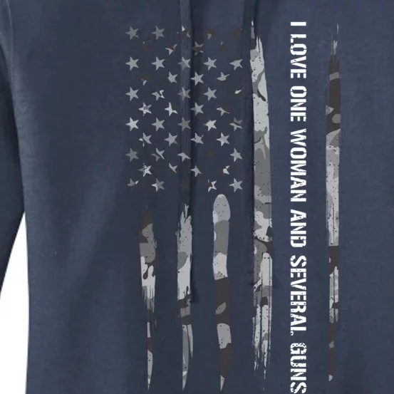 Guns: I Love One And Several Guns Gift American Flag Great Gift Women's Pullover Hoodie