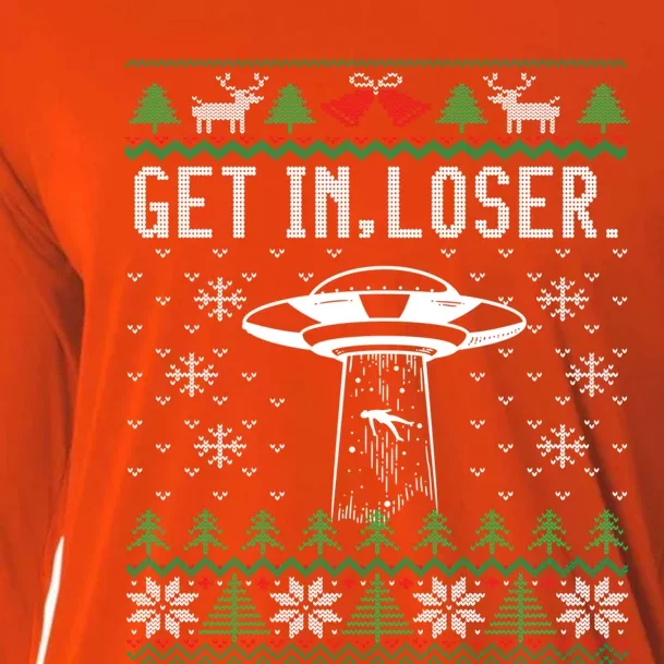 Get In Loser Funny Ufo Alien Abduction Ugly Christmas Gift Cooling Performance Long Sleeve Crew