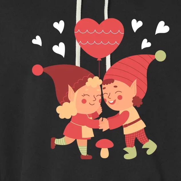 Gnomes In Love Holding Onto A Heart Balloon Happy Valentines Day Garment-Dyed Fleece Hoodie