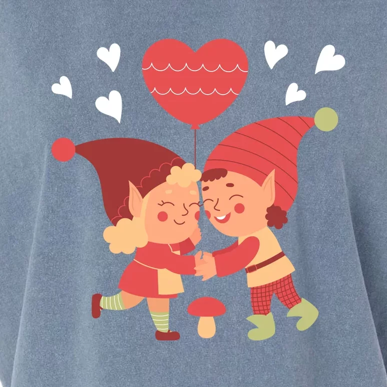 Gnomes In Love Holding Onto A Heart Balloon Happy Valentines Day Garment-Dyed Women's Muscle Tee