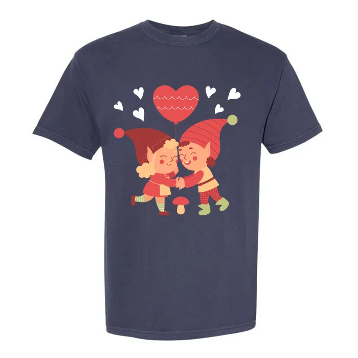 Gnomes In Love Holding Onto A Heart Balloon Happy Valentines Day Garment-Dyed Heavyweight T-Shirt