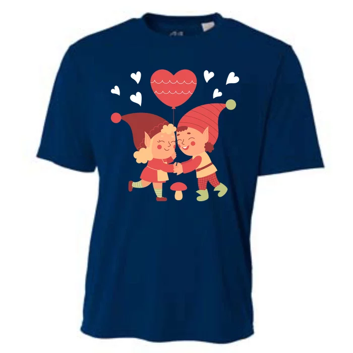 Gnomes In Love Holding Onto A Heart Balloon Happy Valentines Day Cooling Performance Crew T-Shirt