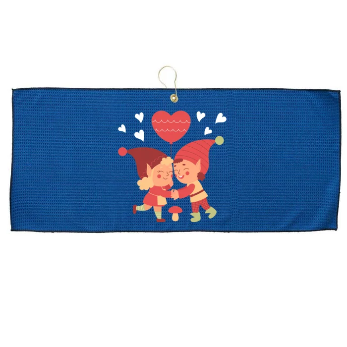 Gnomes In Love Holding Onto A Heart Balloon Happy Valentines Day Large Microfiber Waffle Golf Towel