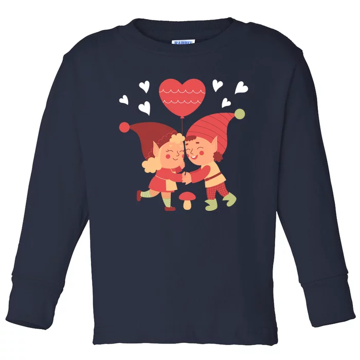 Gnomes In Love Holding Onto A Heart Balloon Happy Valentines Day Toddler Long Sleeve Shirt