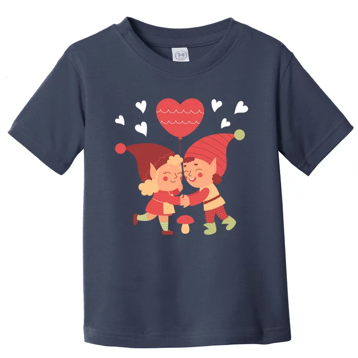 Gnomes In Love Holding Onto A Heart Balloon Happy Valentines Day Toddler T-Shirt