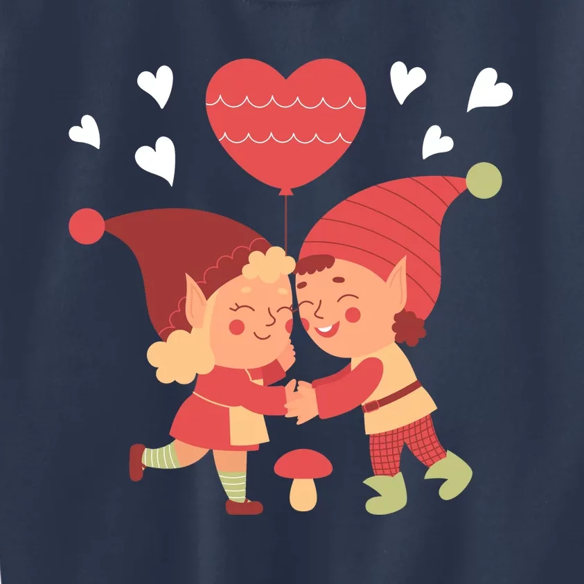 Gnomes In Love Holding Onto A Heart Balloon Happy Valentines Day Kids Sweatshirt