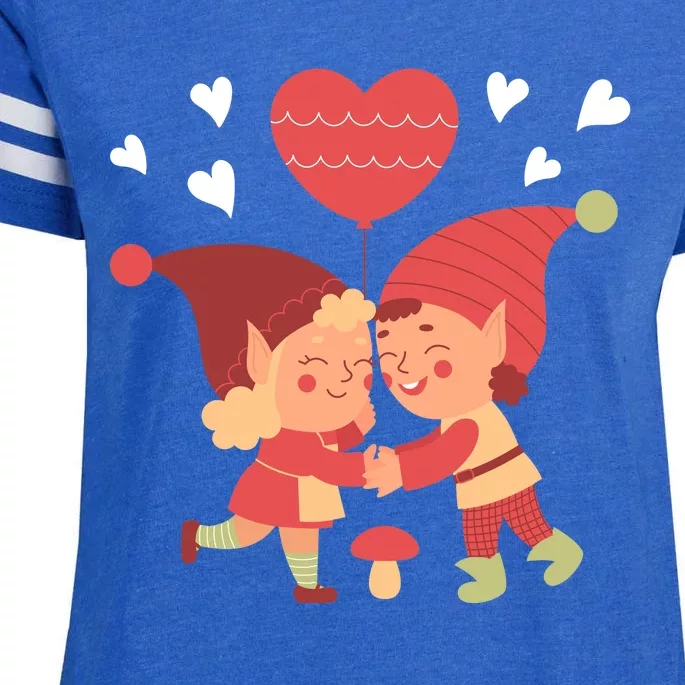 Gnomes In Love Holding Onto A Heart Balloon Happy Valentines Day Enza Ladies Jersey Football T-Shirt