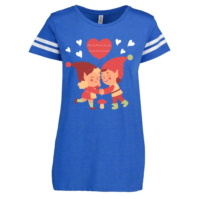 Gnomes In Love Holding Onto A Heart Balloon Happy Valentines Day Enza Ladies Jersey Football T-Shirt