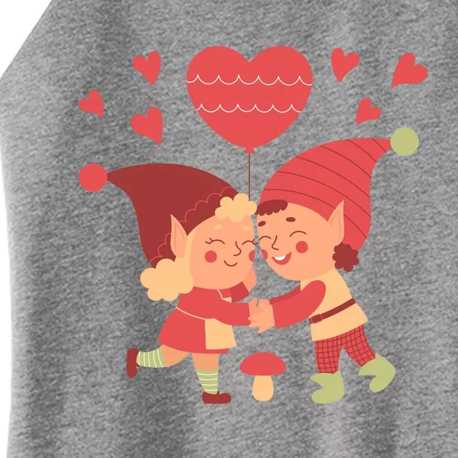 Gnomes In Love Holding Onto A Heart Balloon Happy Valentines Day Women’s Perfect Tri Rocker Tank