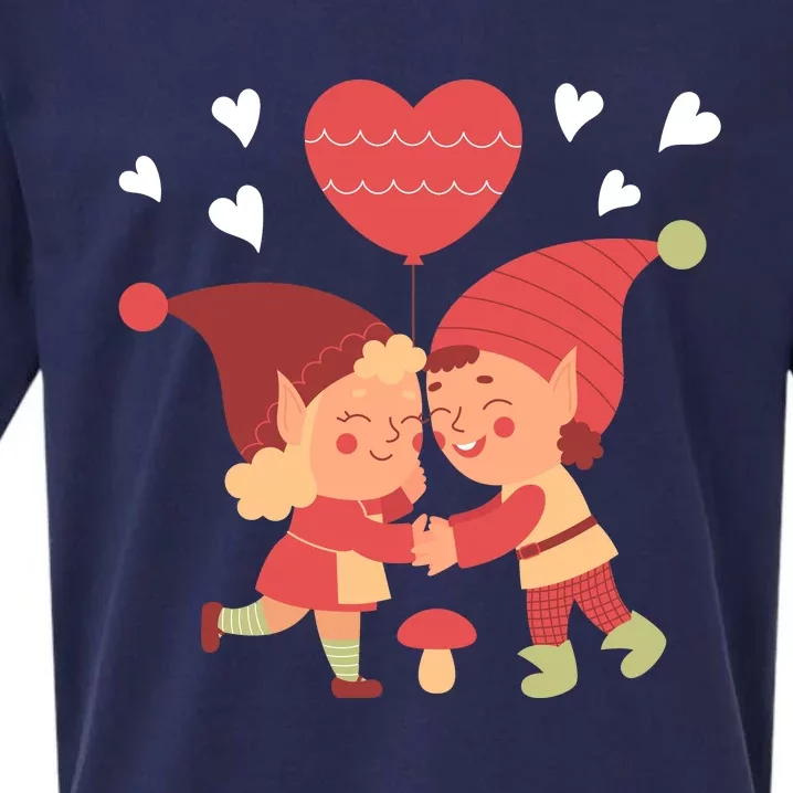 Gnomes In Love Holding Onto A Heart Balloon Happy Valentines Day Sueded Cloud Jersey T-Shirt