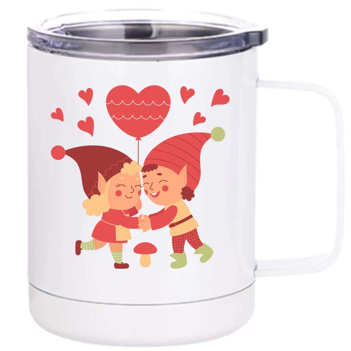 Gnomes In Love Holding Onto A Heart Balloon Happy Valentines Day Front & Back 12oz Stainless Steel Tumbler Cup