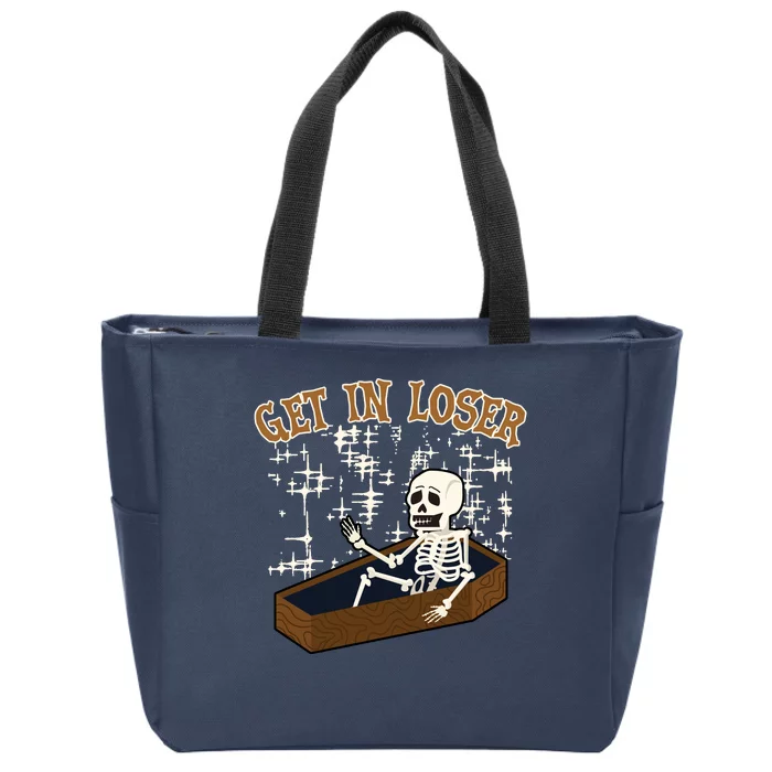 Get In Loser Funny Skeleton Halloween Zip Tote Bag