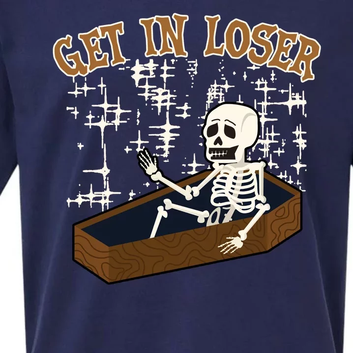 Get In Loser Funny Skeleton Halloween Sueded Cloud Jersey T-Shirt