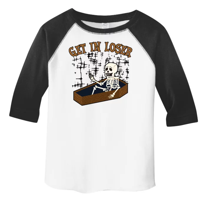 Get In Loser Funny Skeleton Halloween Toddler Fine Jersey T-Shirt