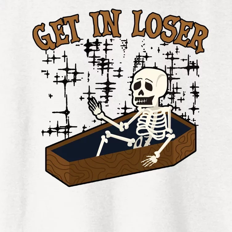 Get In Loser Funny Skeleton Halloween Women's Crop Top Tee