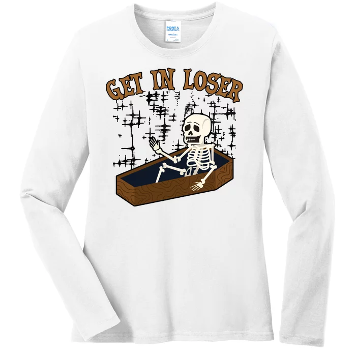 Get In Loser Funny Skeleton Halloween Ladies Long Sleeve Shirt