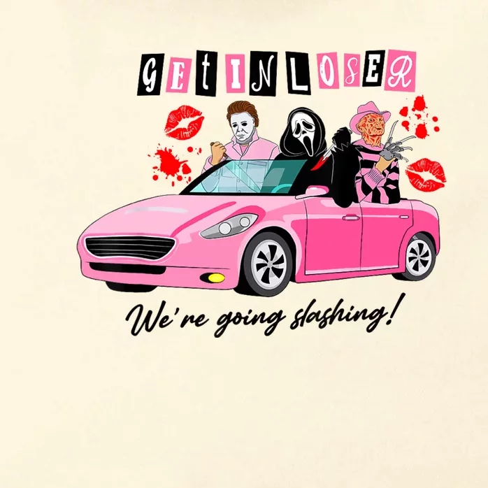 Get In Loser Were Going Slashing Pink Car Horror Character Zip Tote Bag