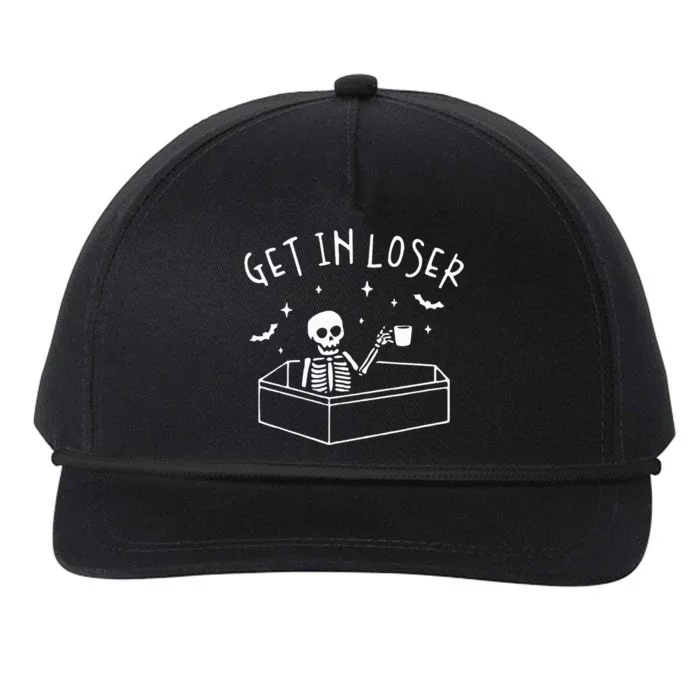 Get In Loser Skeleton In Coffin Spooky Halloween Snapback Five-Panel Rope Hat