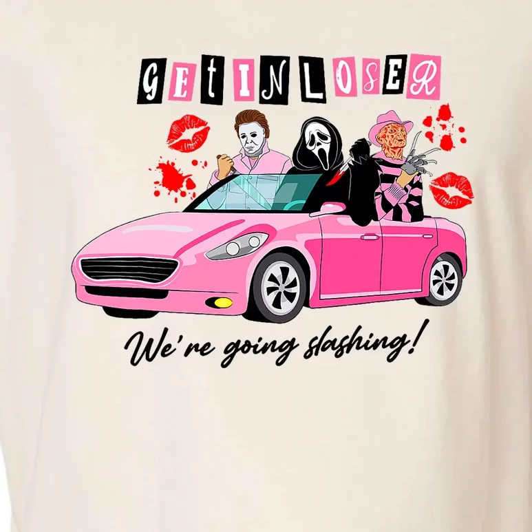 Get In Loser Were Going Slashing Pink Car Horror Character Garment-Dyed Women's Muscle Tee