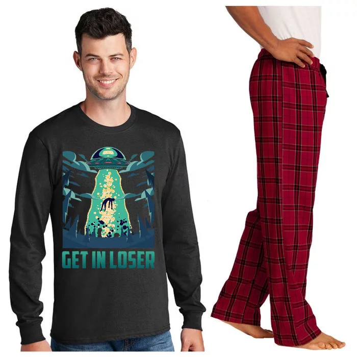 Get In Loser Funny Ufo Alien Long Sleeve Pajama Set