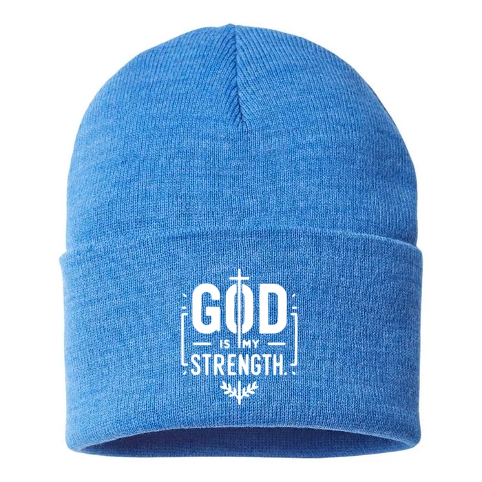 God Is My Strength Inspirational Christian Faith Quote Gift Sustainable Knit Beanie