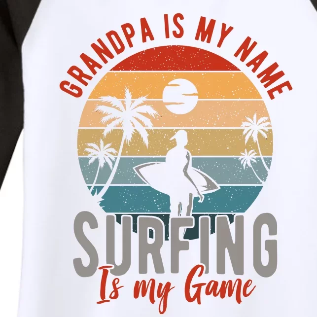 Grandpa Is My Name Surfing Is My Game Women's Tri-Blend 3/4-Sleeve Raglan Shirt