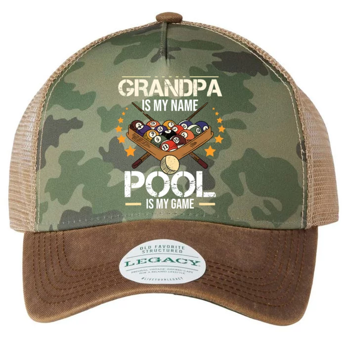 Grandpa Is My Name Pool Is My Game | Funny Billiard Player Legacy Tie Dye Trucker Hat