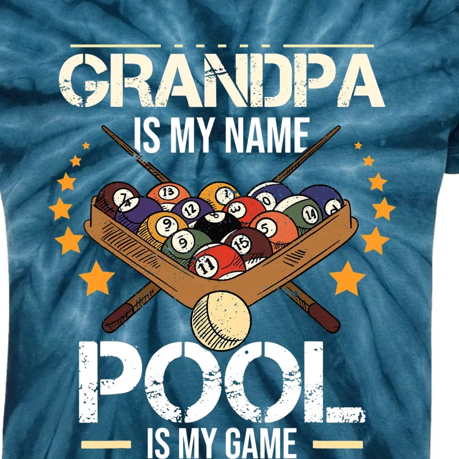 Grandpa Is My Name Pool Is My Game | Funny Billiard Player Kids Tie-Dye T-Shirt