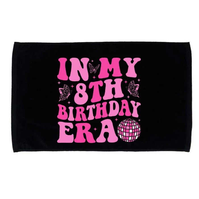 Groovy In My 8th Birthday Era Eight 8 Years Old Birthday Microfiber Hand Towel