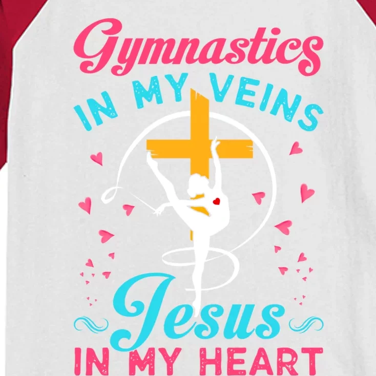 Gymnastics In My Veins Jesus In My Heart Funny Gift Kids Colorblock Raglan Jersey