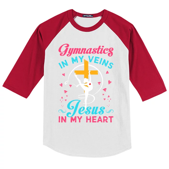 Gymnastics In My Veins Jesus In My Heart Funny Gift Kids Colorblock Raglan Jersey