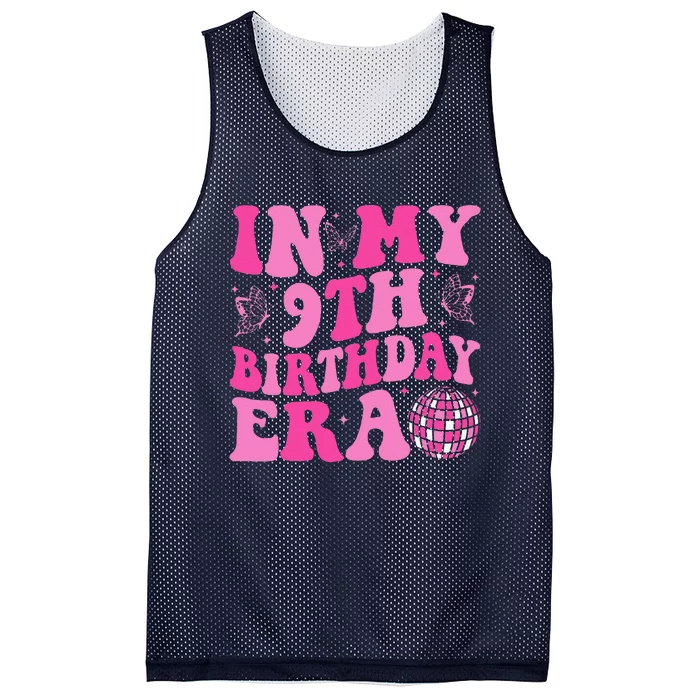 Groovy In My 9th Birthday Era Nine 9 Years Old Birthday Mesh Reversible Basketball Jersey Tank