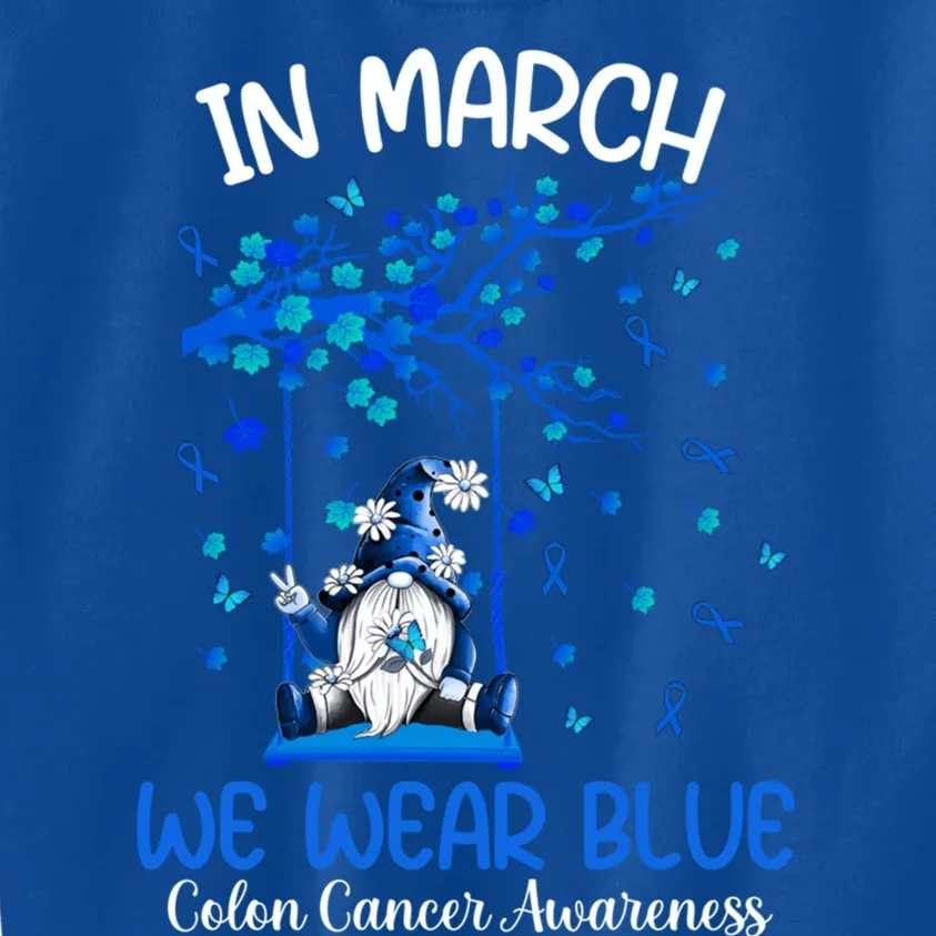 Gnome In March We Wear Blue Clothing Colon Cancer Awareness Gift Kids Sweatshirt