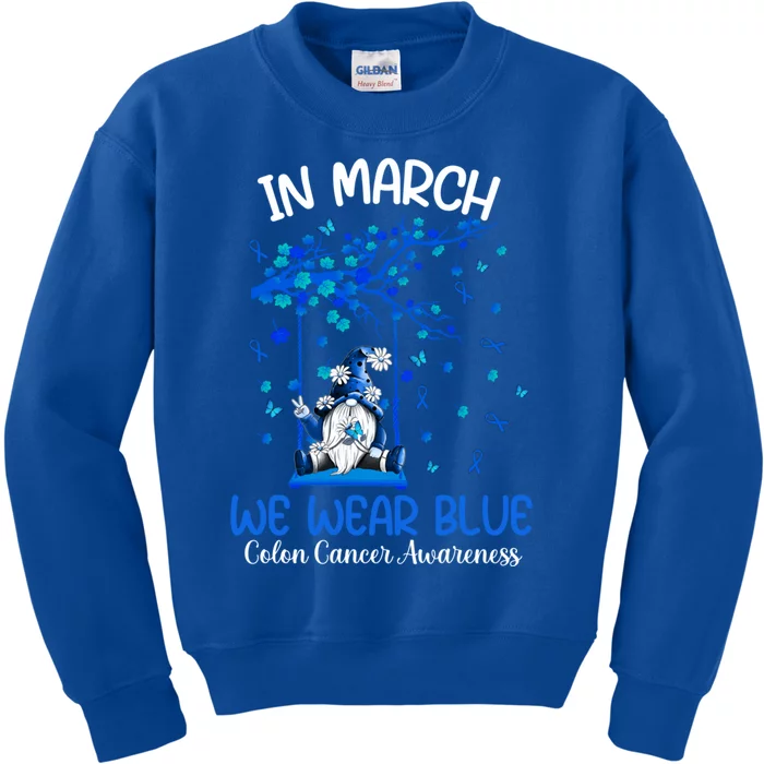 Gnome In March We Wear Blue Clothing Colon Cancer Awareness Gift Kids Sweatshirt