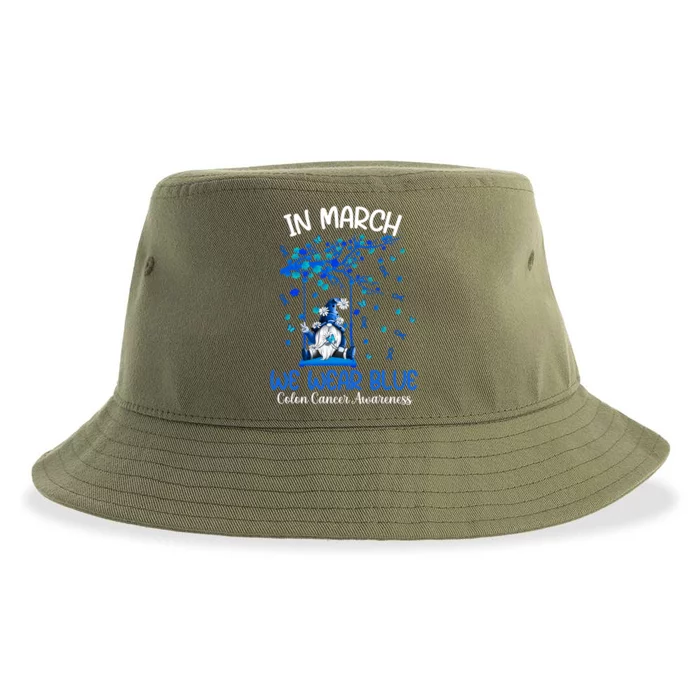 Gnome In March We Wear Blue Clothing Colon Cancer Awareness Gift Sustainable Bucket Hat