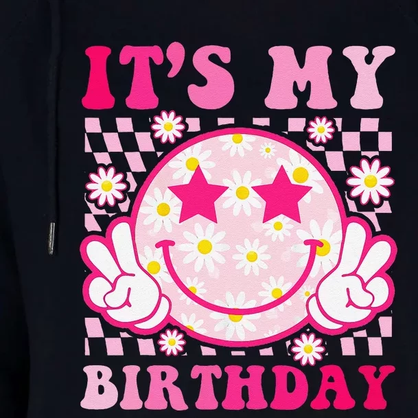 Groovy ItS My Birthday Pink Smile Face Womens Funnel Neck Pullover Hood