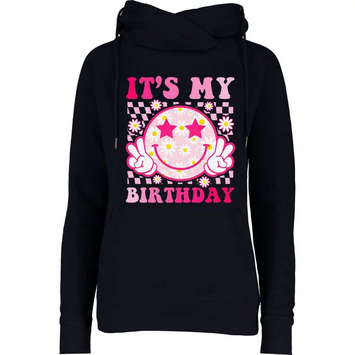 Groovy ItS My Birthday Pink Smile Face Womens Funnel Neck Pullover Hood