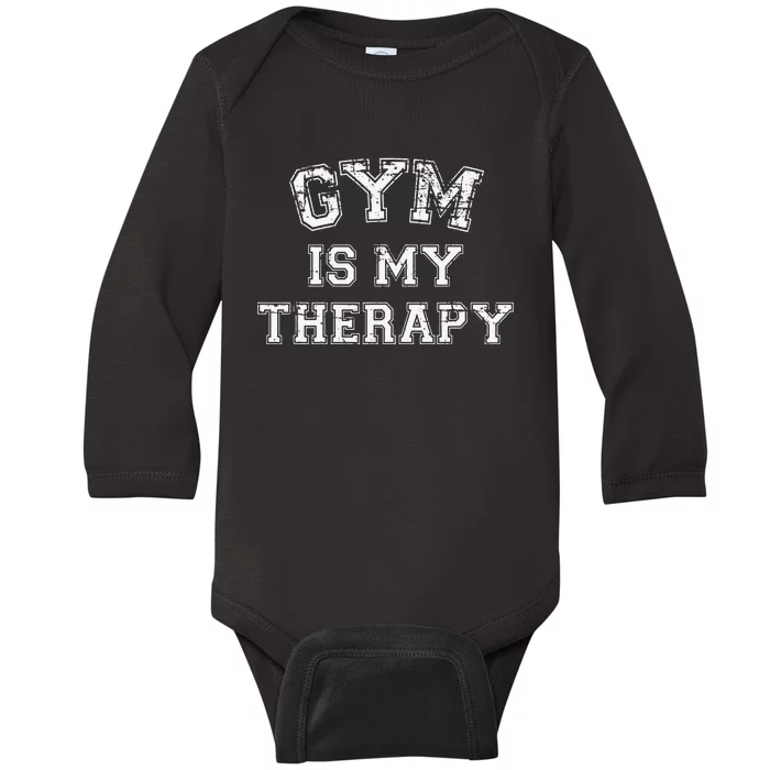 Gym Is My Therapy Funny Gym Running Retro Vintage Baby Long Sleeve Bodysuit