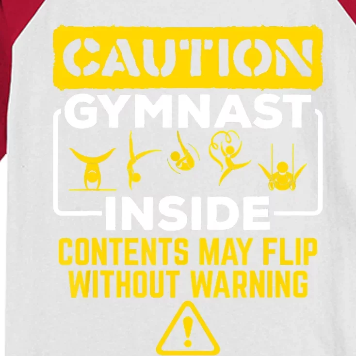 Gymnast Inside May Flip Without Warning Funny Gymnastics Kids Colorblock Raglan Jersey