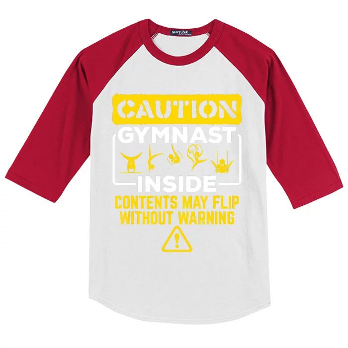 Gymnast Inside May Flip Without Warning Funny Gymnastics Kids Colorblock Raglan Jersey