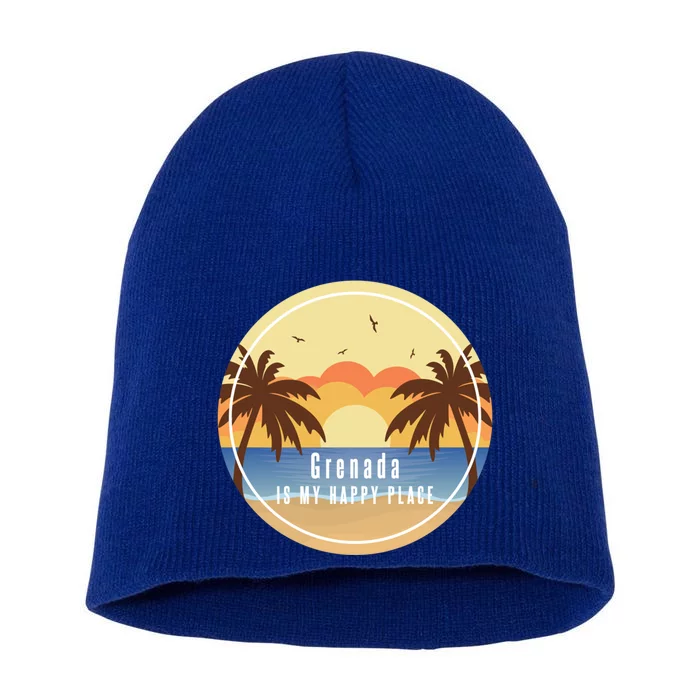 Grenada Is My Happy Place Fun Beach Vacation Palm Trees Sun Meaningful Gift Short Acrylic Beanie