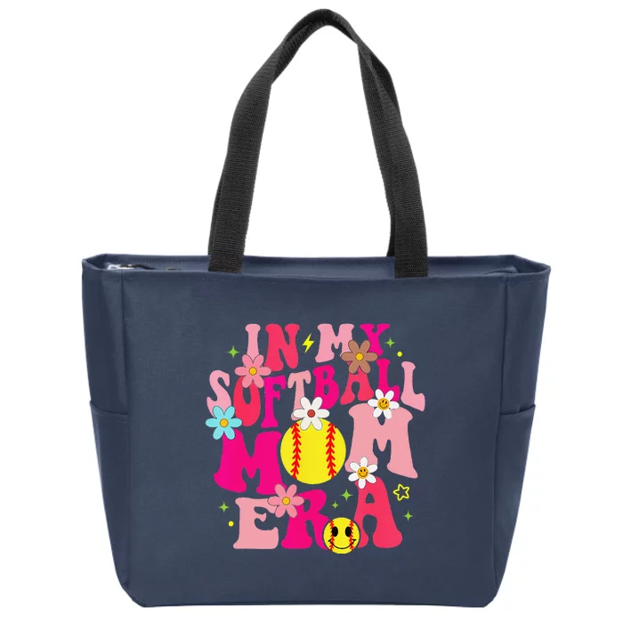 Groovy In My Softball Mom Era Life Game Day Vibes Mama Pink Zip Tote Bag