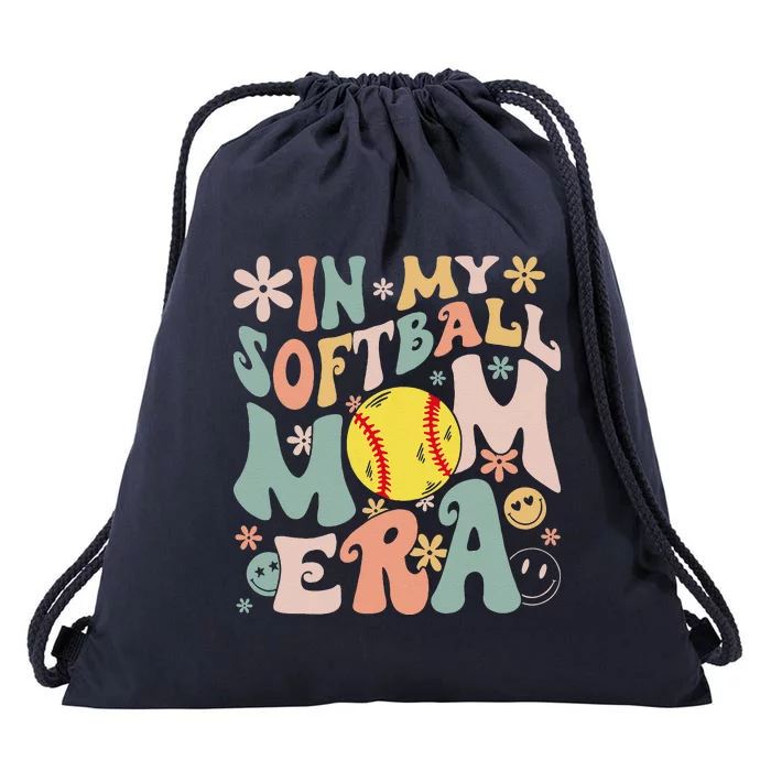 Groovy In My Softball Mom Era Mom Life Game Day Vibes Mama Drawstring Bag