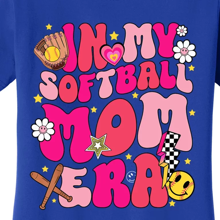 Groovy In My Softball Mom Era Mom Life Game Day Vibes Cute Gift Women's T-Shirt