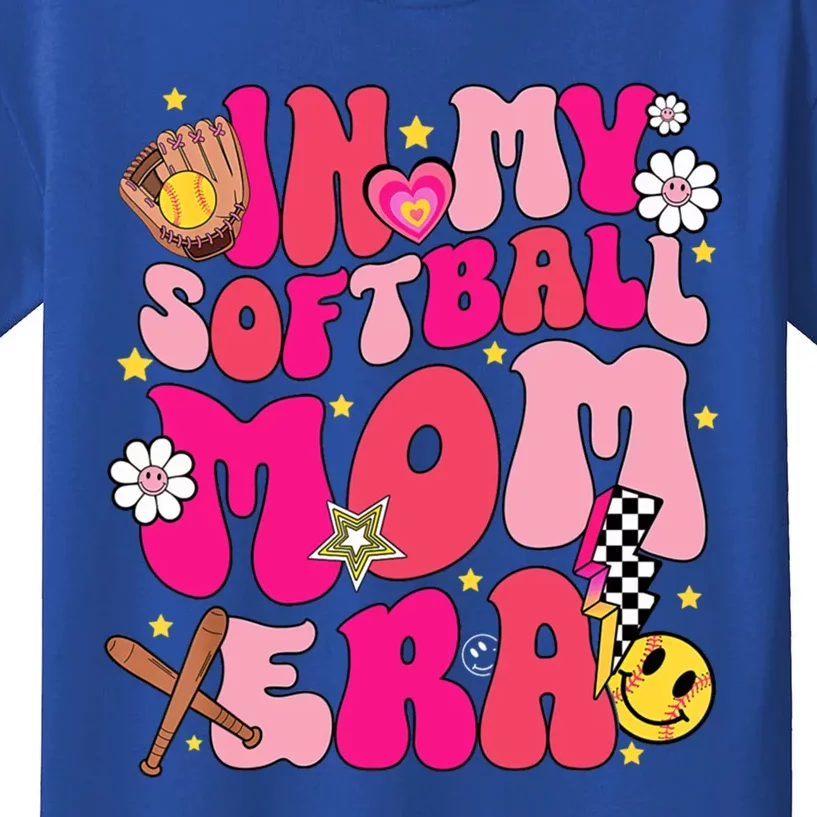 Groovy In My Softball Mom Era Mom Life Game Day Vibes Cute Gift Kids T-Shirt