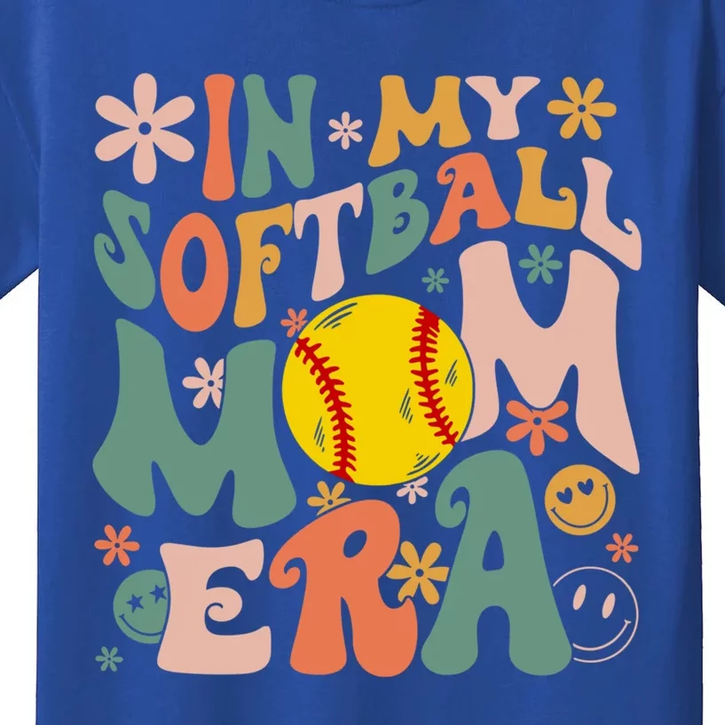 Groovy In My Softball Mom Era Mom Life Game Day Vibes Gift Kids T-Shirt