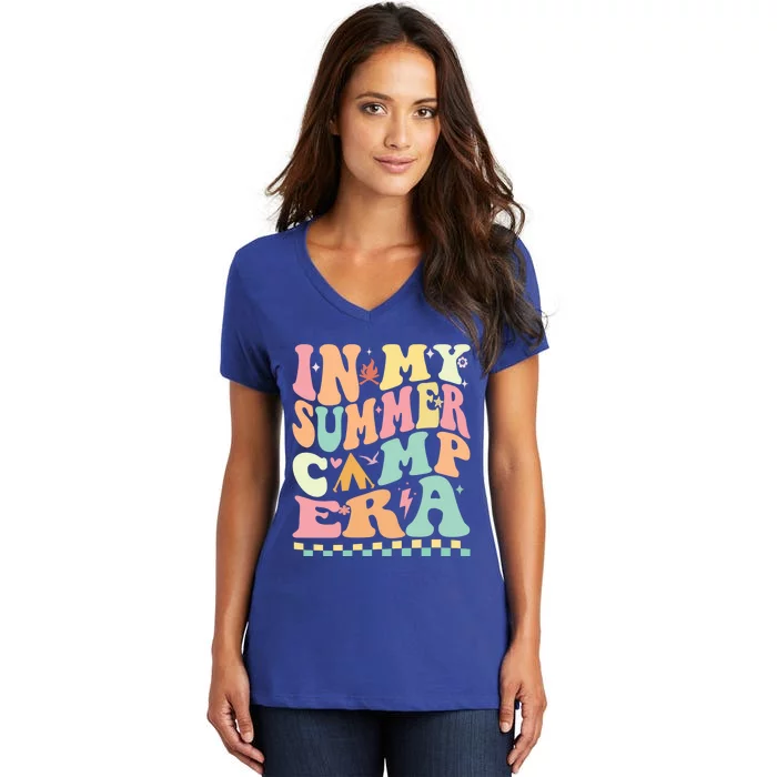 Groovy In My Summer Camp Era Retro Summer Camping Gift Women's V-Neck T-Shirt