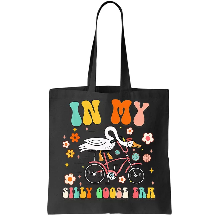 Groovy In My Silly Goose Era Funny Duck Saying Goose Meme Tote Bag