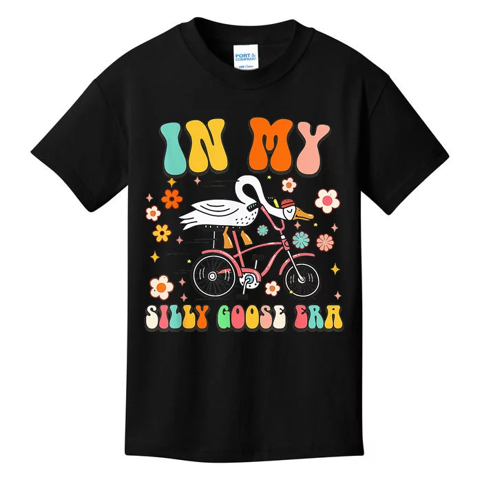 Groovy In My Silly Goose Era Funny Duck Saying Goose Meme Kids T-Shirt